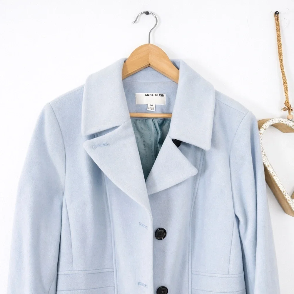 Anne Klein Single-Breasted Tailored Overcoat Womens Plus Sz 18 Pastel Blue Class
